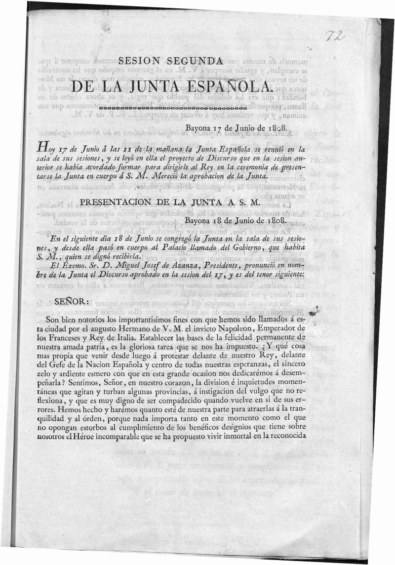 Sesion segunda de la Junta Espaola : Bayona, 17 de Junio de 1808