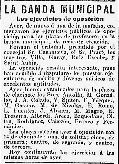La Banda Municipal: los ejercicios de oposicin