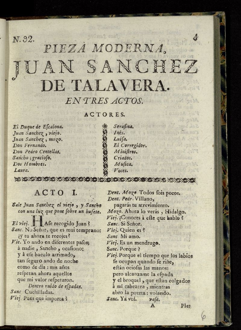 Pieza moderna, Juan Snchez de Talavera : en tres actos