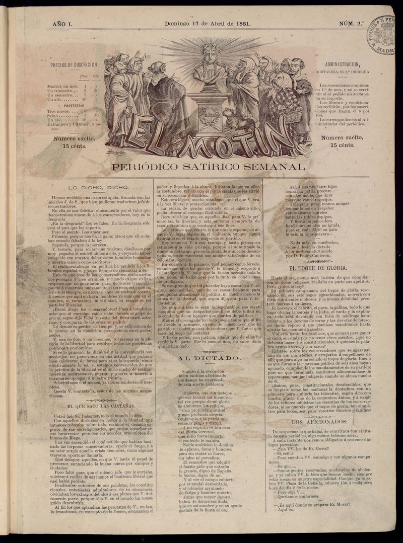 El Motn: peridico satrico semanal del domingo 17 de abril de 1881