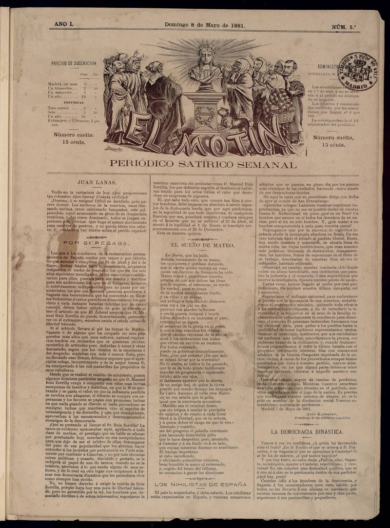 El Motn: peridico satrico semanal del domingo 8 de mayo de 1881