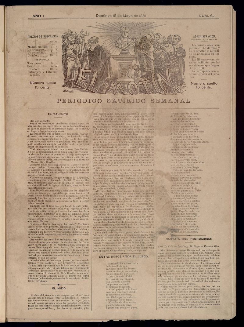 El Motn: peridico satrico semanal del domingo 15 de mayo de 1881
