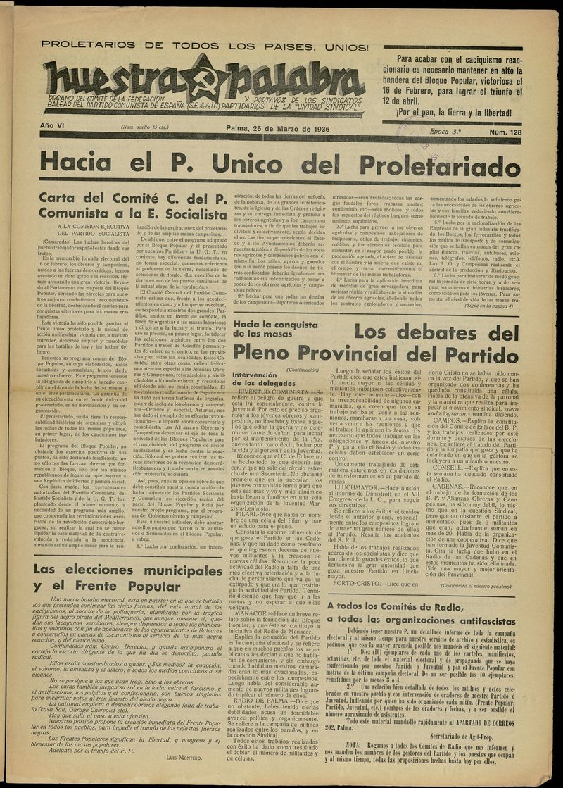 Nuestra Palabra del 26 de marzo de 1936