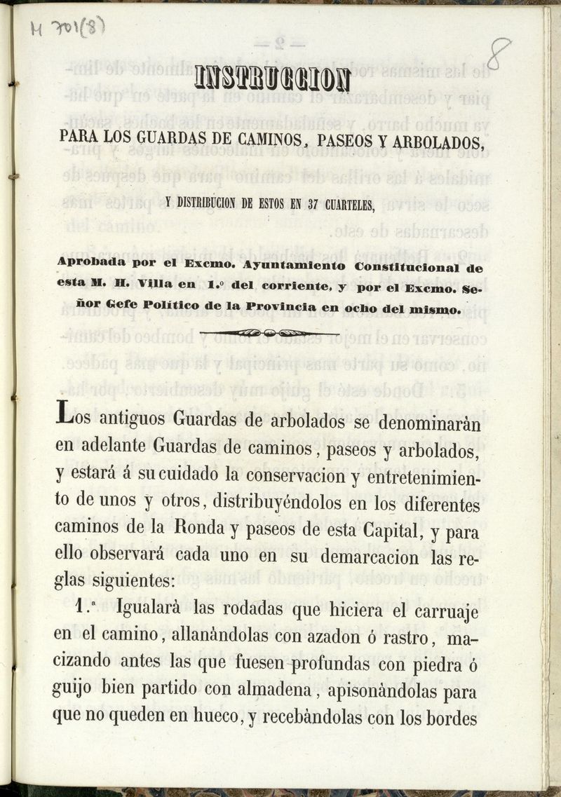 Instruccin para los guardas de caminos, paseos y arbolados