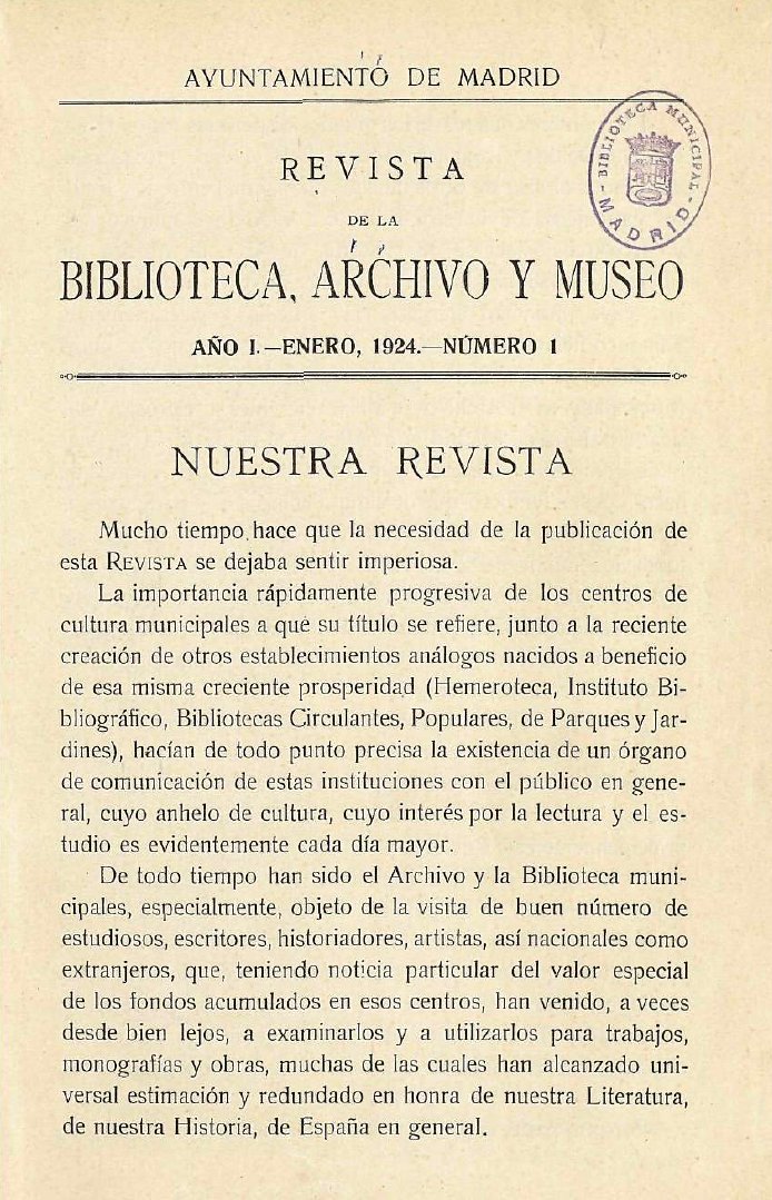 Revista de la biblioteca, archivo y museo. Enero, 1924, número 1