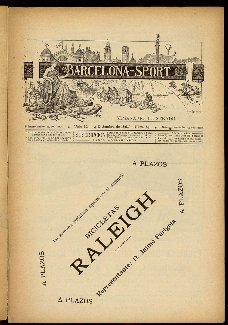 Barcelona Sport. 4 de Diciembre de 1898