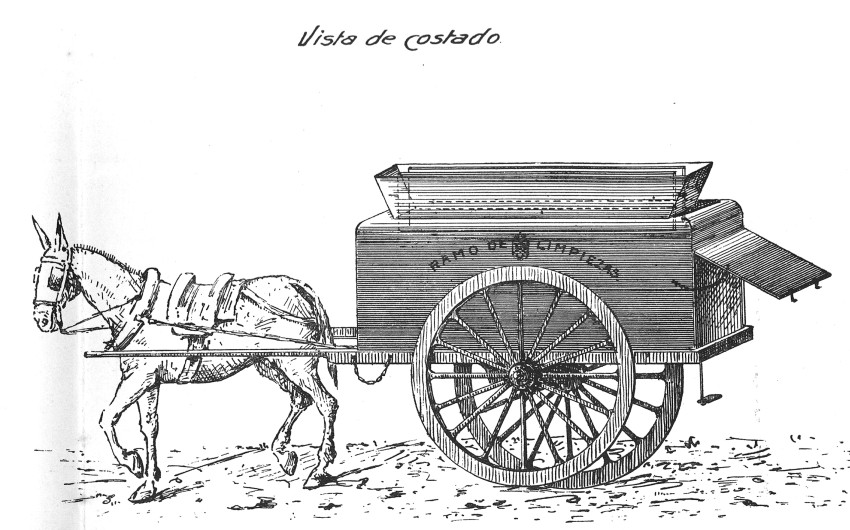 Carro de recogida de basura del servicio de limpiezas del Ayuntamiento de Madrid