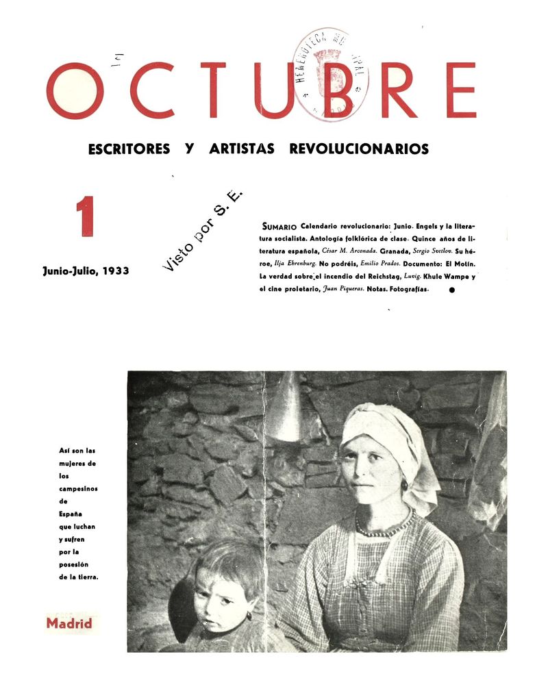 Octubre. Escritores y artistas revolucionarios, n 1, junio-julio de 1933