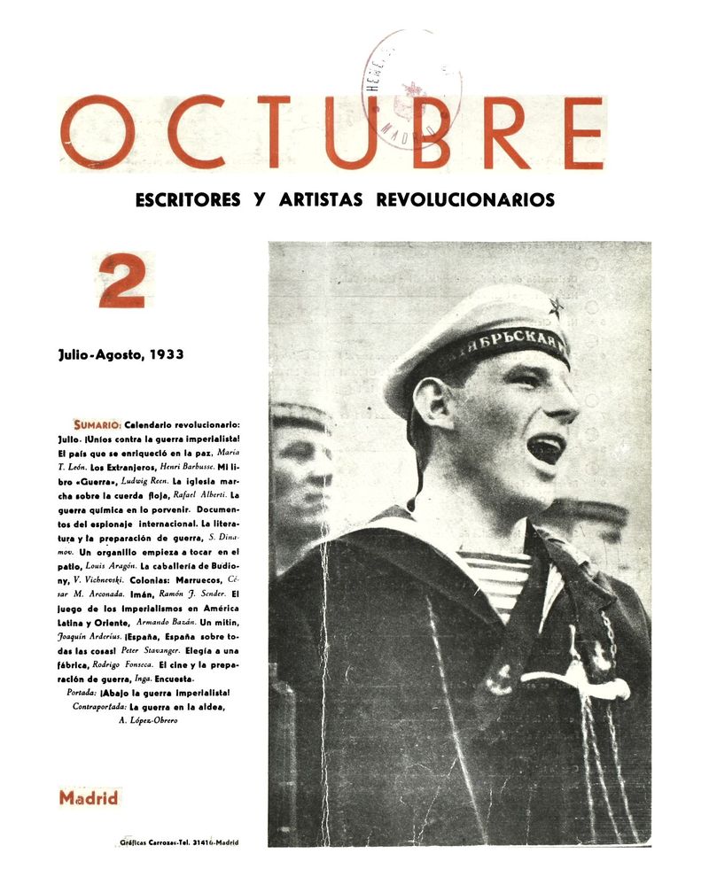 Octubre. Escritores y artistas revolucionarios, n 2, julio-agosto de 1933