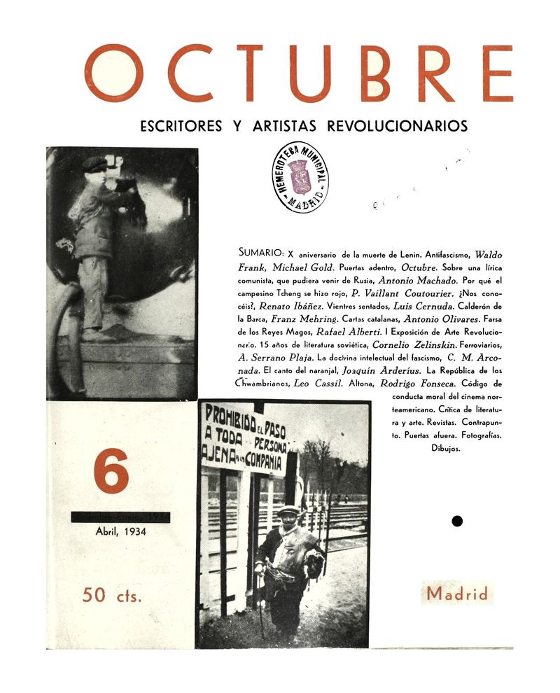 Octubre. Escritores y artistas revolucionarios, n 6, abril de 1934
