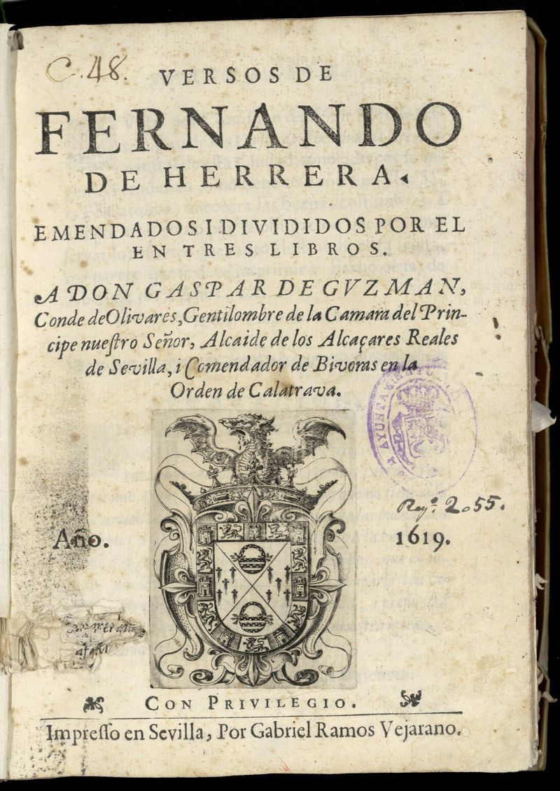 Versos de Fernando de Herrera : emendados i divididos por el en tres libros