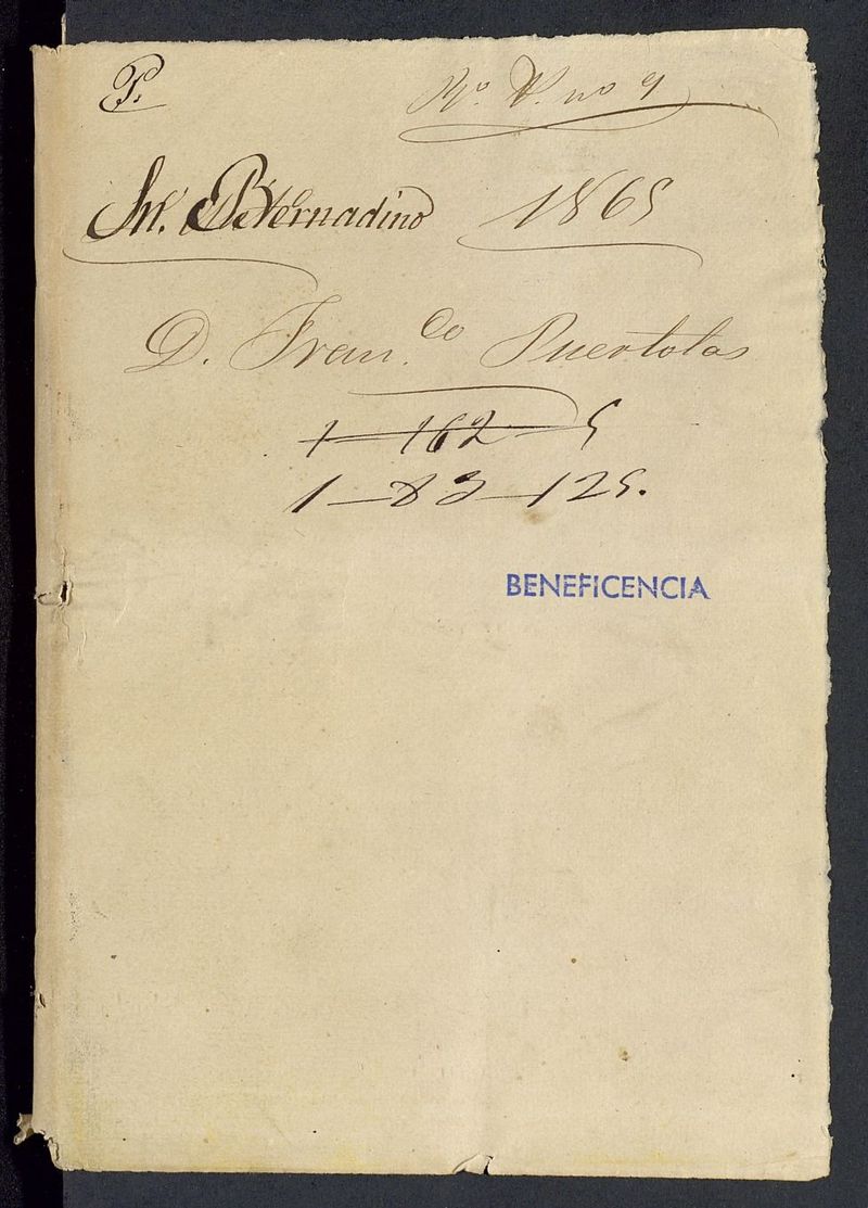 San Bernardino 1865. D. Francisco Puértolas es separado de su cargo de comisario del Asilo de San Bernardino