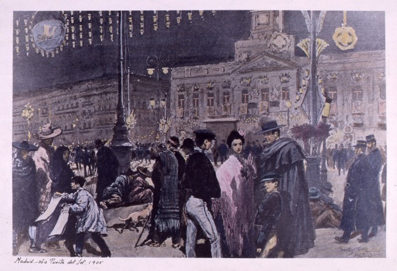 La Puerta del Sol adornada para fiestas. 1905