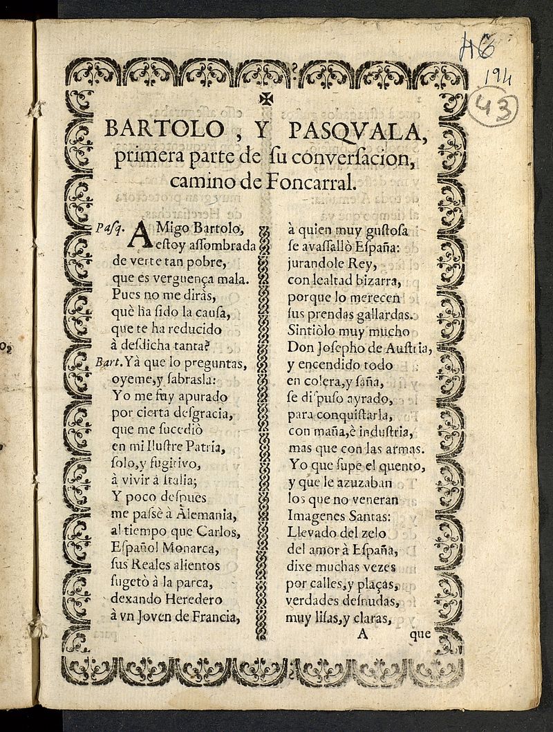 Bartolo y Pascuala : primera parte de su conversacion camino de Foncarral.