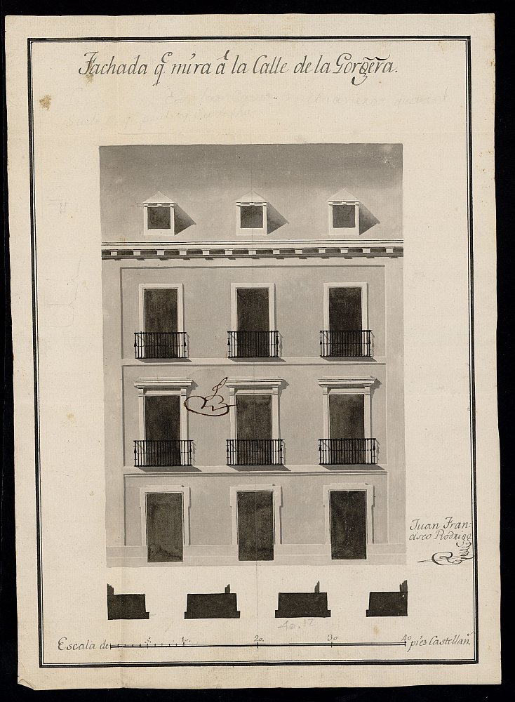 Licencia a Don Toms Domnguez para construir la fachada de la casa de la calle de la Gorguera n 23 antiguo, manzana 212