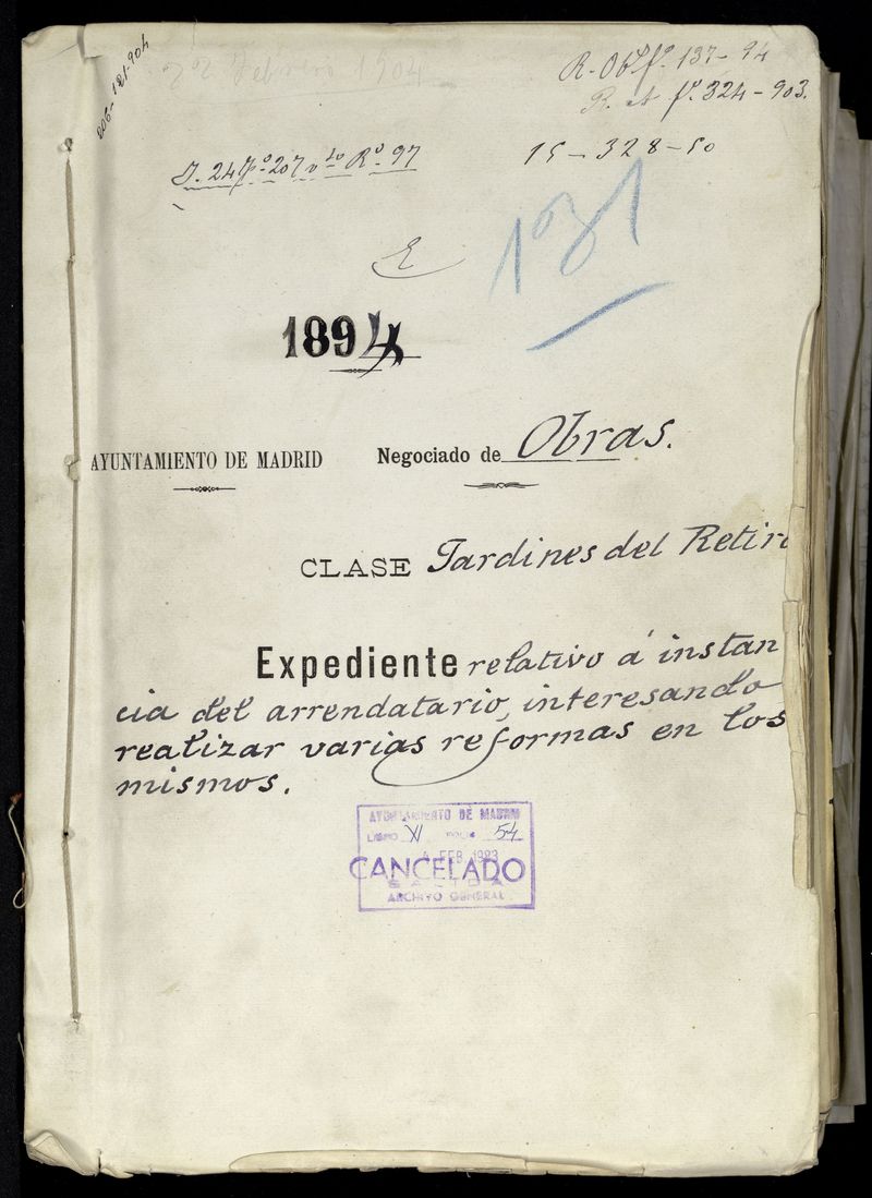 Expediente relativo a instancia del arrendatario interesando realizar varias reformas en los Jardines del Buen Retiro.