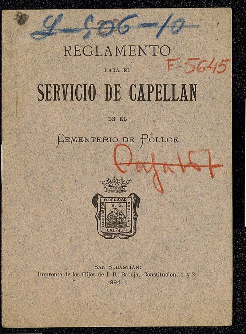 Reglamento para el servicio de capellán en el Cementerio de Polloe