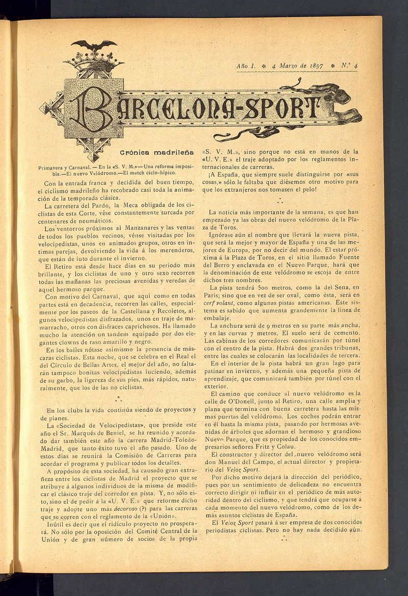 Barcelona Sport. 4 de Marzo de 1897