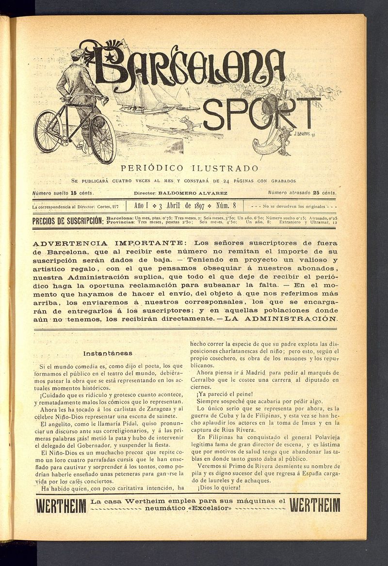 Barcelona Sport. 3 de Abril de 1897