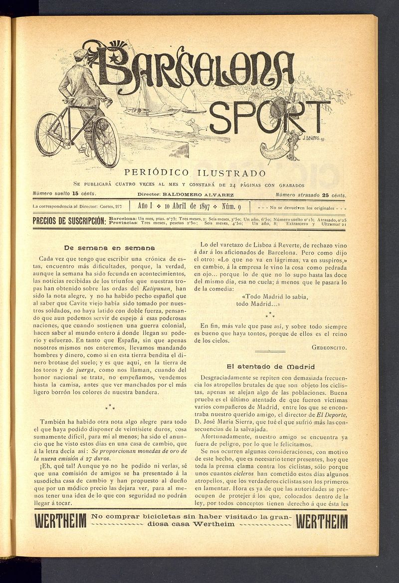 Barcelona Sport. 10 de Abril de 1897