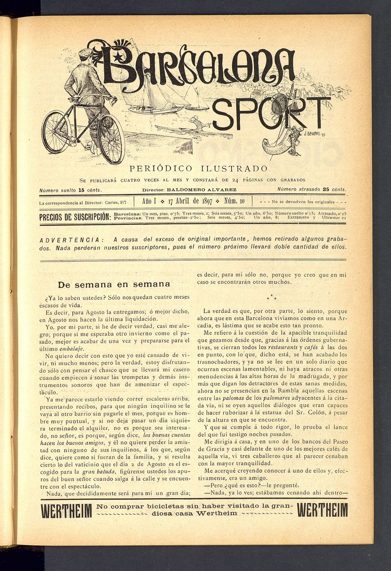 Barcelona Sport. 17 de Abril de 1897