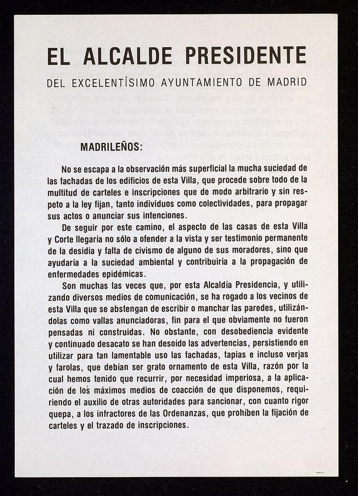 Bando sobre la suciedad en las fachadas de los edificios madrileos