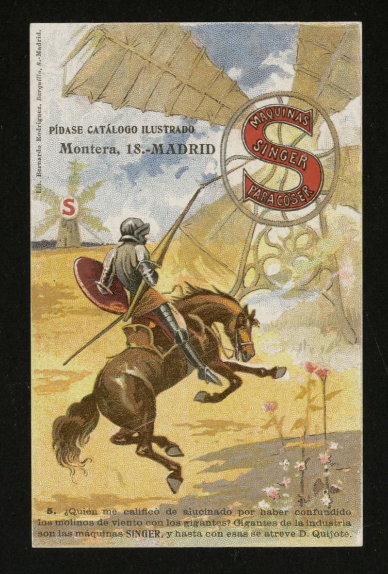 Don Quijote de la Mancha : Tarjetas postales hechas para anuncio de la Casa Singer de máquinas de coser (5)
