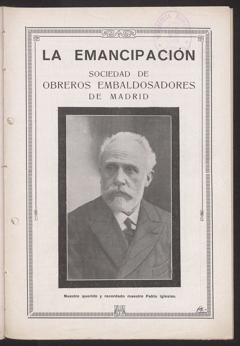 Boletn Oficial de la Sociedad de Obreros Embaldosadores de Madrid de mayo de 1928. Nmero 14