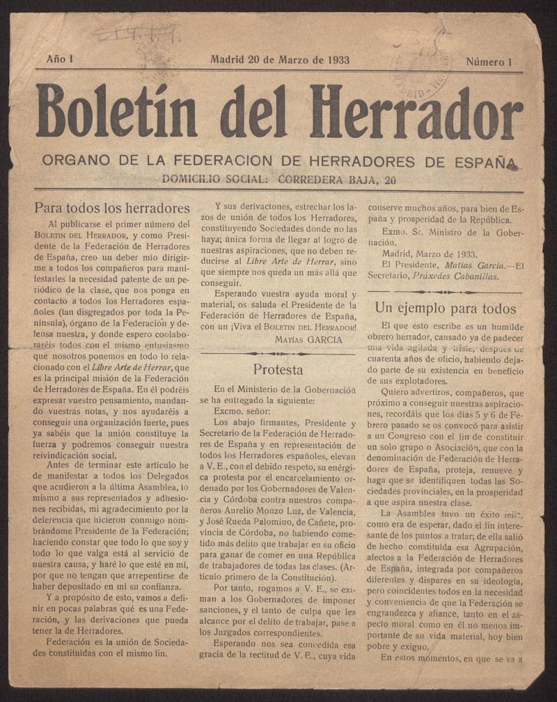 Boletín del Herrador : órgano de la Federación de Herradores de España