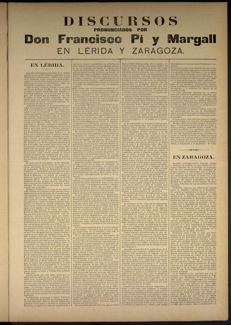 Suplemento de La Regin Vasca: Discursos pronunciados por Don Francisco Pi y Margall en Lrida y Zaragoza