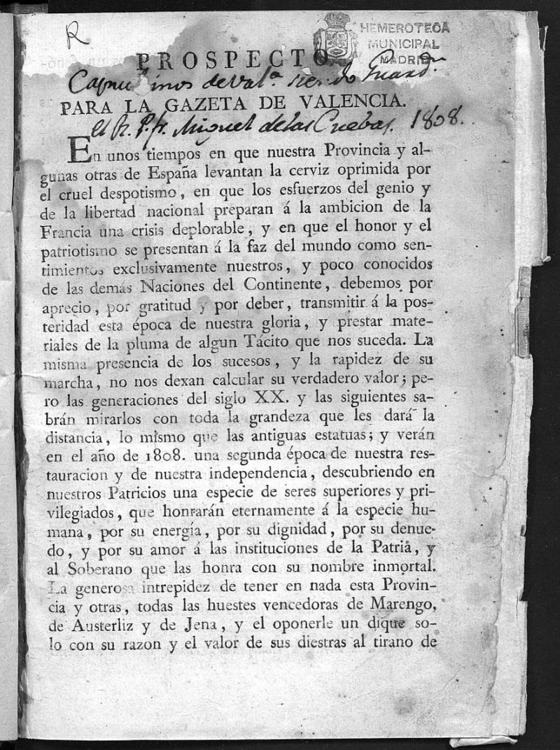 Gazeta de Valencia 1 de Junio de 1808