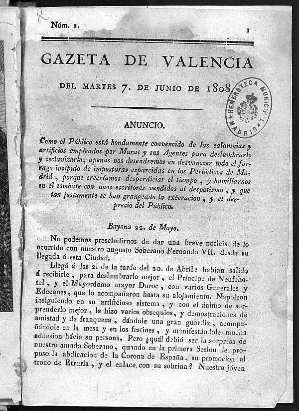 Gazeta de Valencia 7 de Junio de 1808