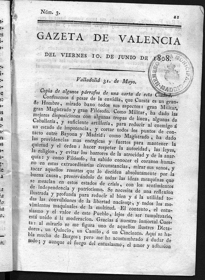 Gazeta de Valencia del 10 de Junio de 1808