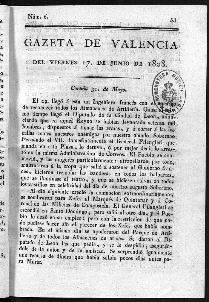 Gazeta de Valencia del 17 de Junio de 1808