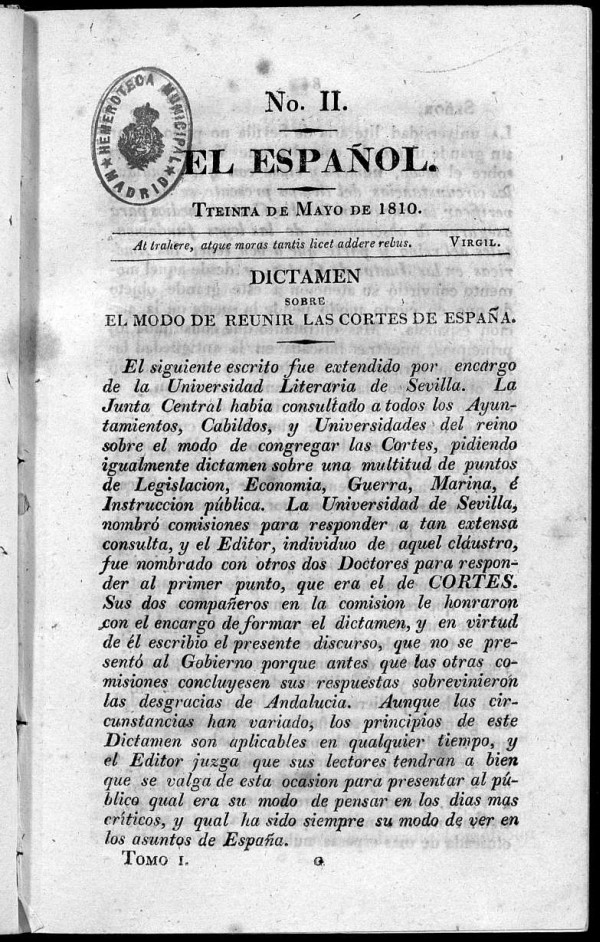 El Español. Nº II, 30 de mayo de 1810.
