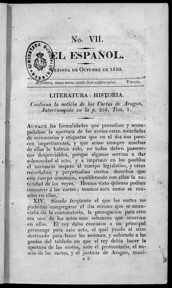 El Español. Nº VII, 30 de octubre de 1810.
