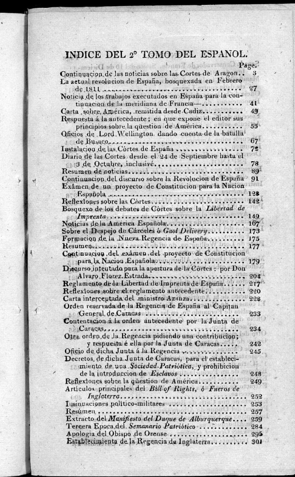 El Espaol. ndice de octubre a diciembre de 1810 y de enero a marzo de 1811.