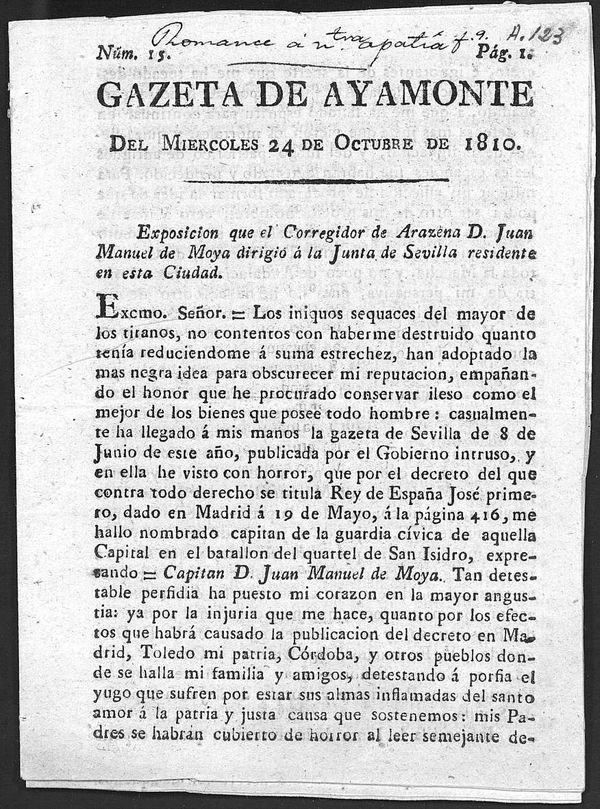 Gazeta de Ayamonte del miércoles 24 de octubre de 1810