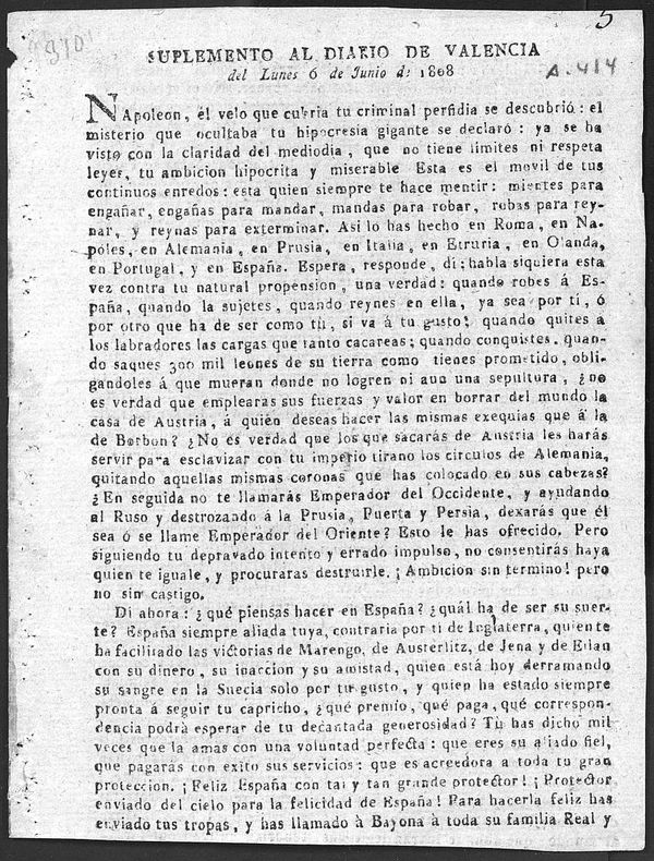 Suplemento al Diario de Valencia del lunes 6 de Junio de 1808