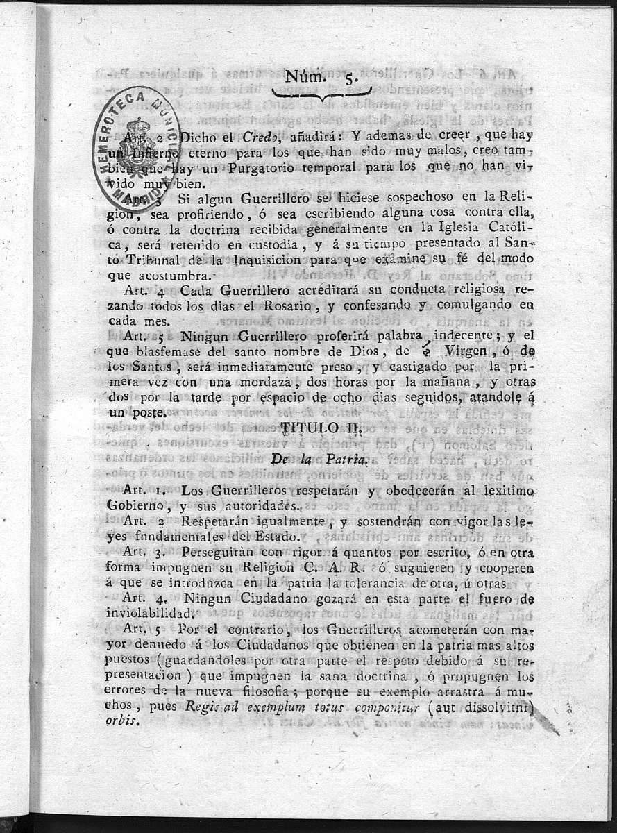 Guerrilleros por la Religin, la Patria, y el Rey, o diario-polmico-religioso de La Corua. Nmero 5