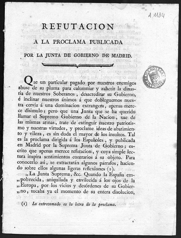 Refutacin a la proclama publicada por la Junta de Gobierno de Madrid