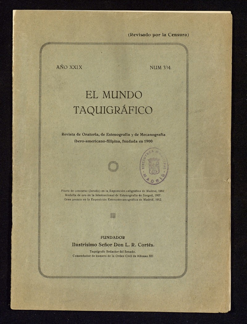 El Mundo Taquigrfico: revista mensual hispano-americana de oratoria y de estenografa. Enero de 1928, n 334