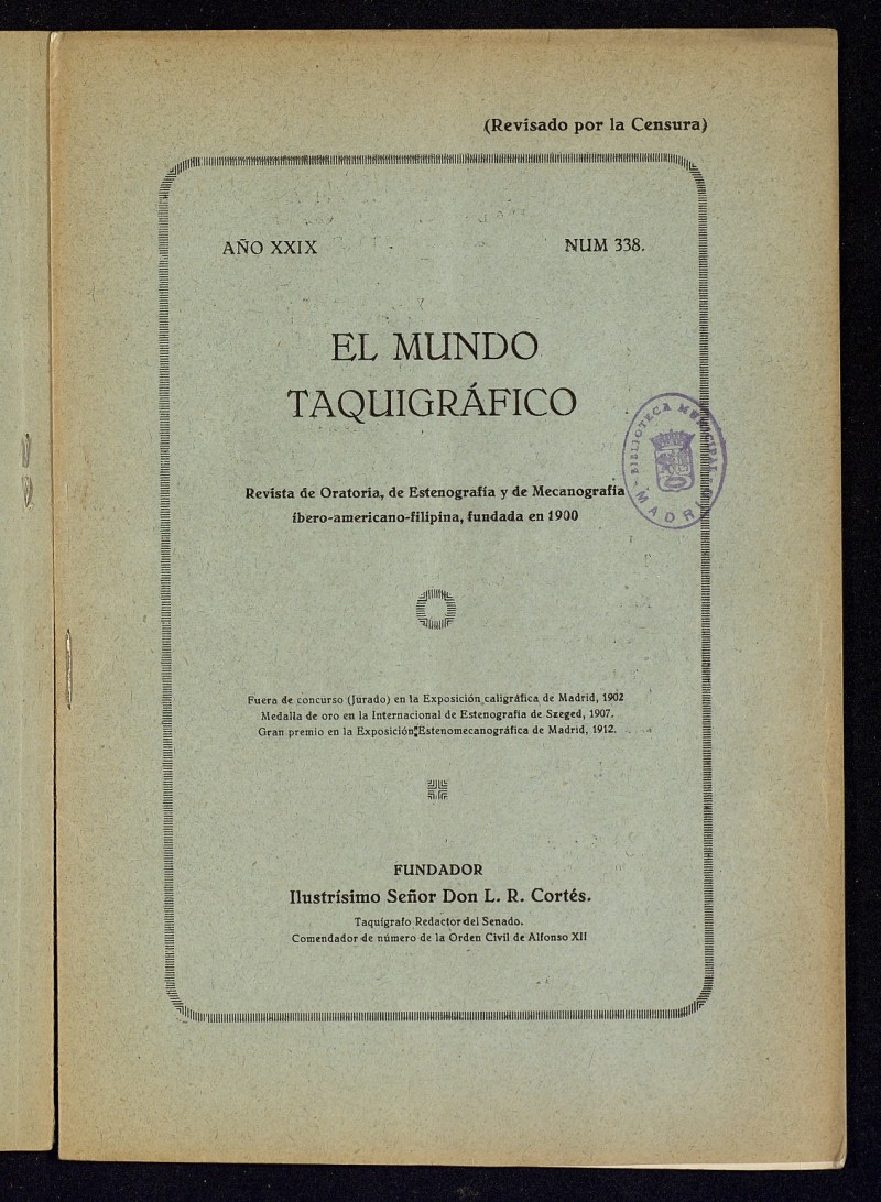 El Mundo Taquigrfico: revista mensual hispano-americana de oratoria y de estenografa. Mayo de 1928, n 338