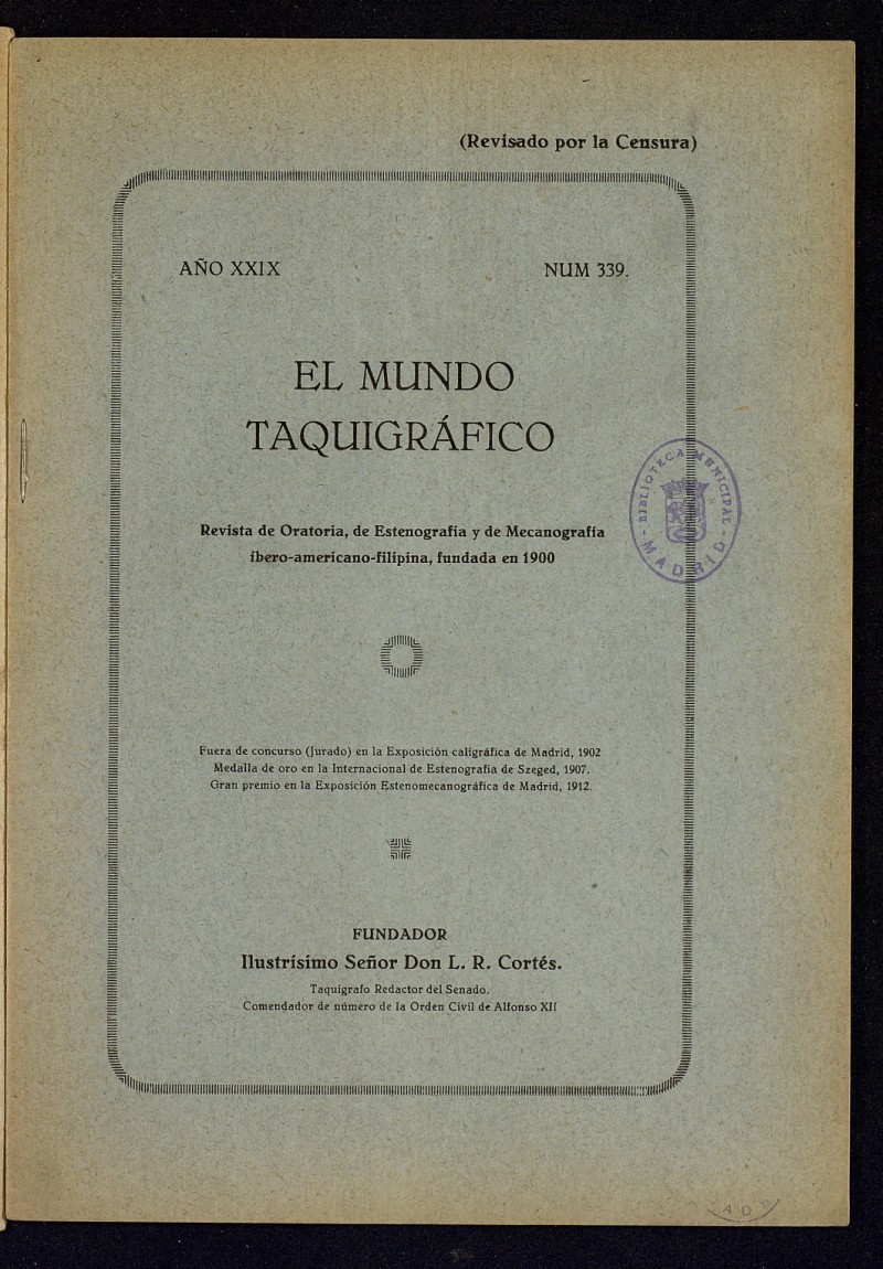 El Mundo Taquigrfico: revista mensual hispano-americana de oratoria y de estenografa. Junio de 1928, n 339