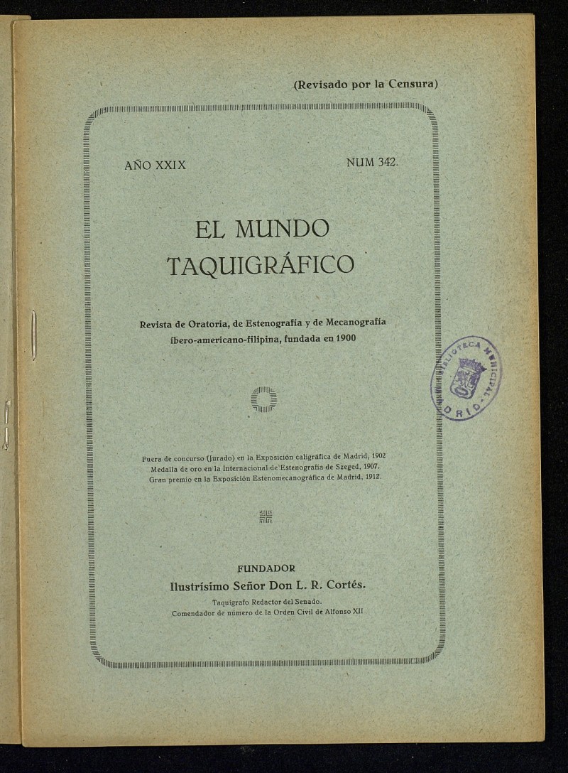 El Mundo Taquigrfico: revista mensual hispano-americana de oratoria y de estenografa. Septiembre de 1928, n 342