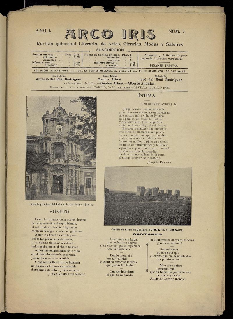 Arco Iris: revista literaria de artes, ciencias, modas y salones del 15 de julio de 1906, n 3