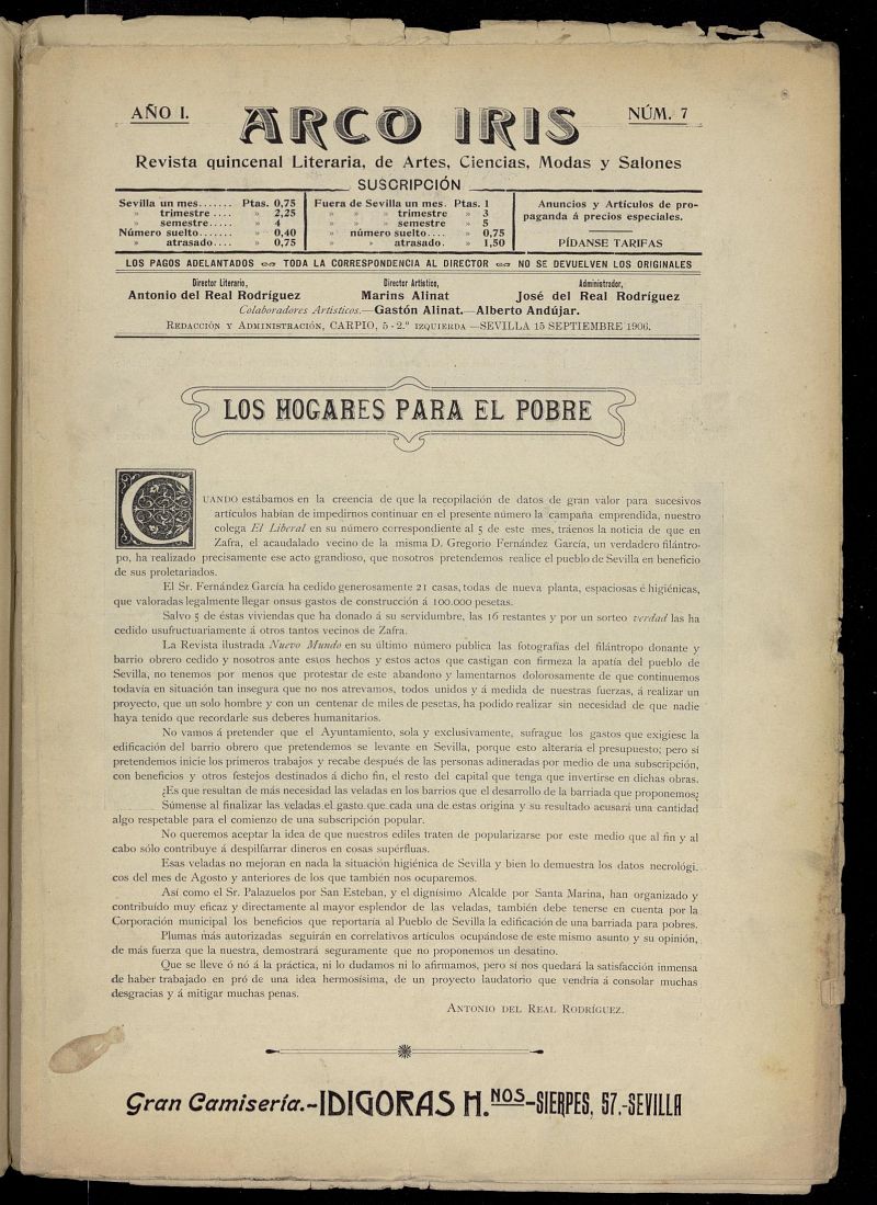 Arco Iris: revista literaria de artes, ciencias, modas y salones del 15 de septiembre de 1906, n 7