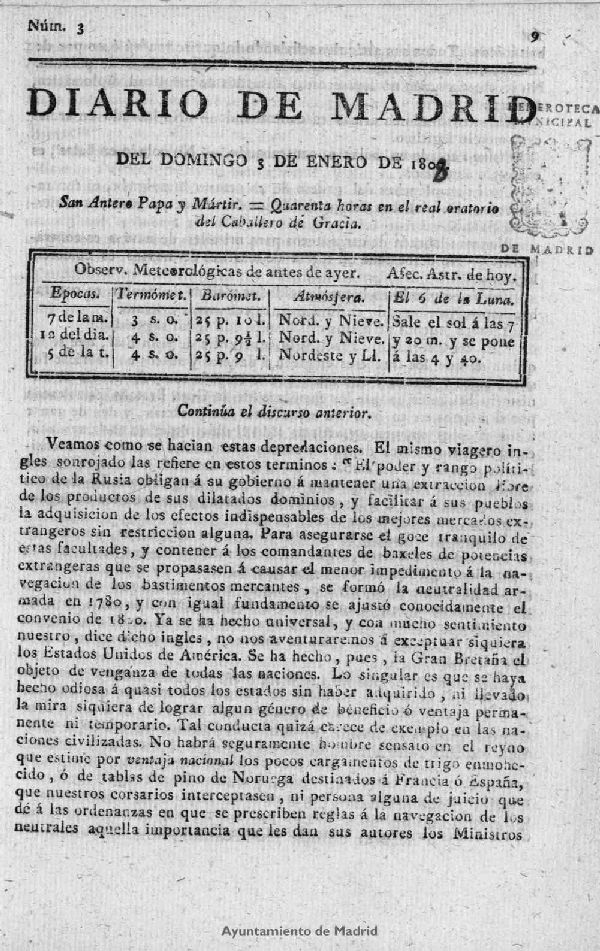 Diario de Madrid del domingo 3 de Enero de 1808