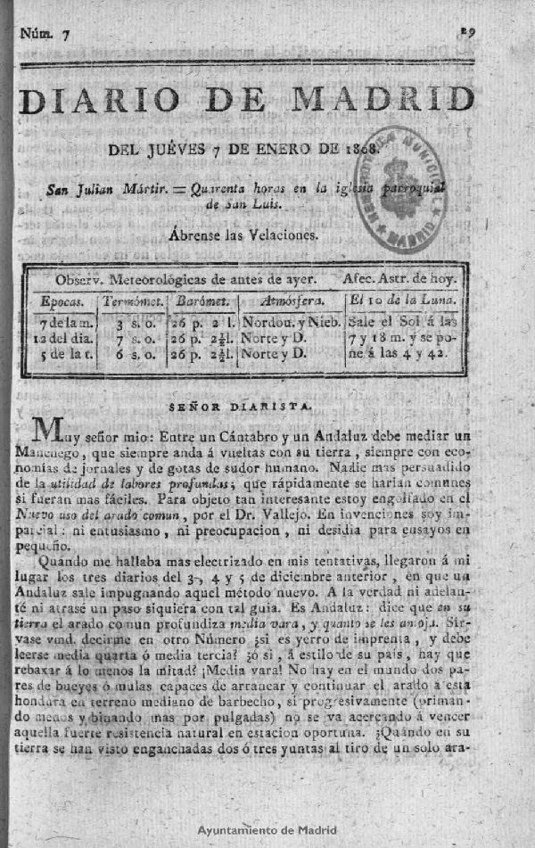 Diario de Madrid del jueves 7 de Enero de 1808