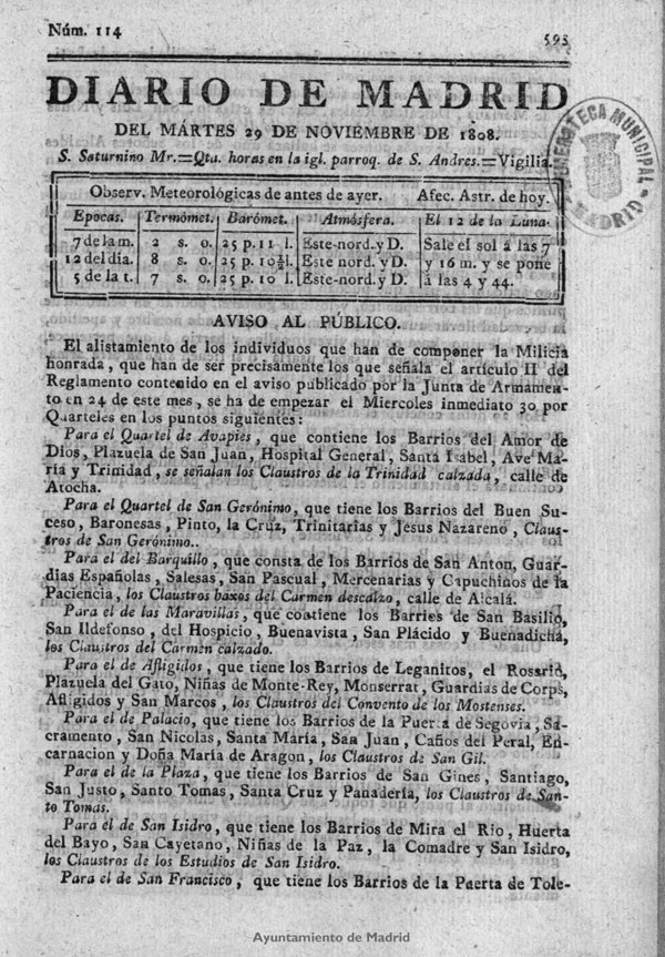 Diario de Madrid del martes 29 de Noviembre de 1808